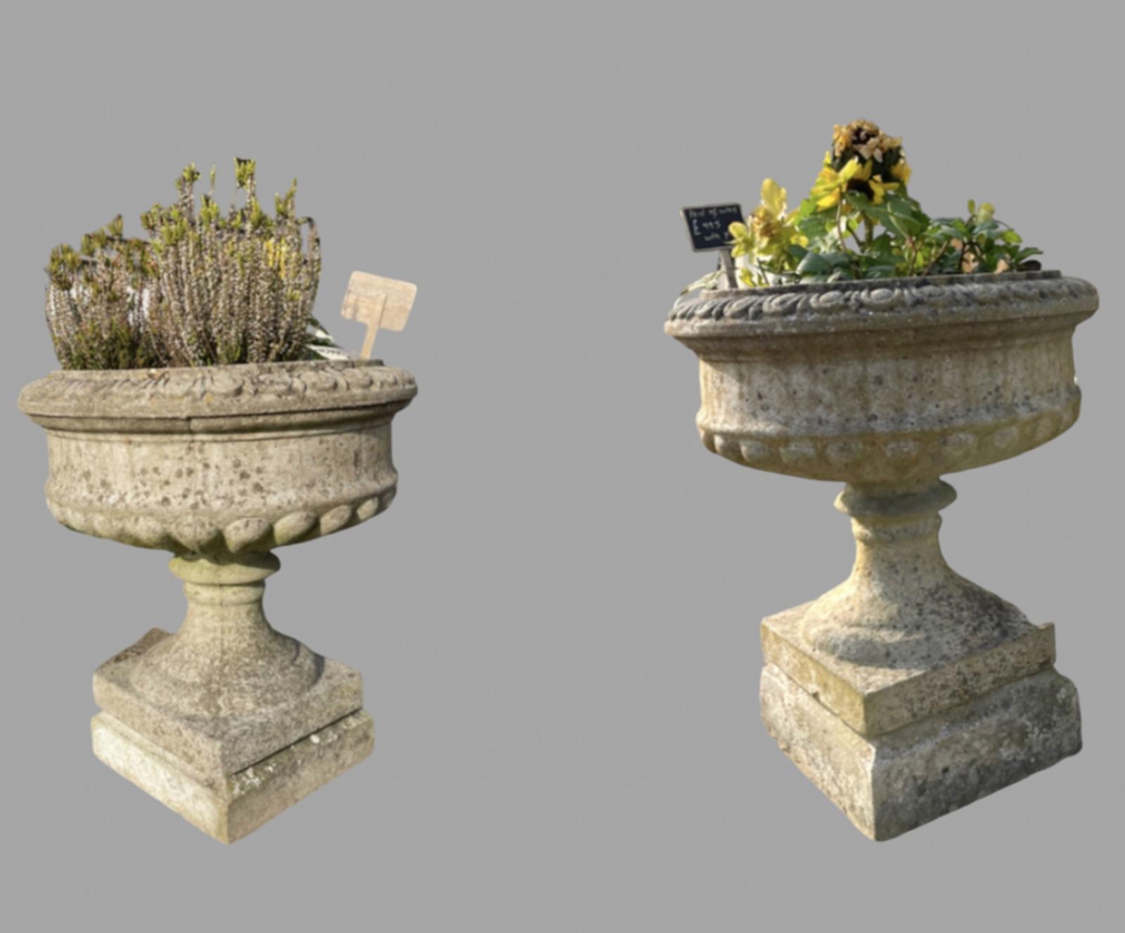 Pair of Mid Century Reconstituted Garden Urns (1 of 6)
