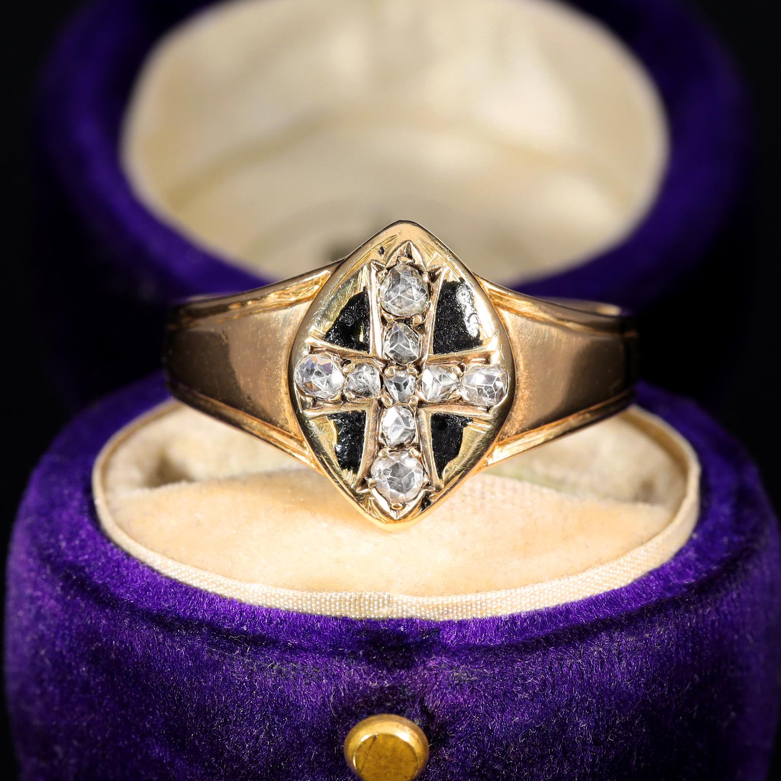 The Antique Victorian 1870 Cross of Diamonds Mourning Ring (1 of 9)
