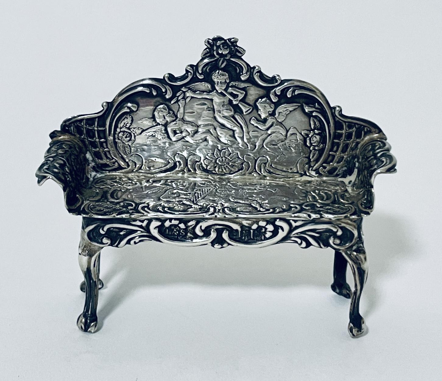 Antique Novelty Miniature Sterling Silver Sofa 1907 (1 of 13)