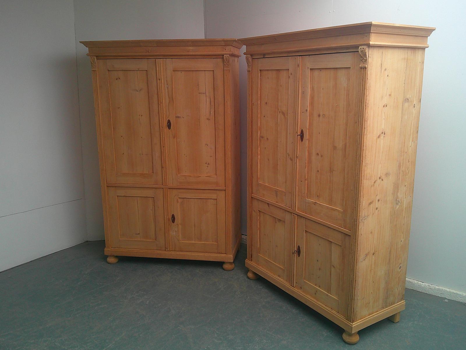 Cracking Pair of Antique Pine 4 Door Kitchen / Linen Cupboards to wax / paint (1 of 8)