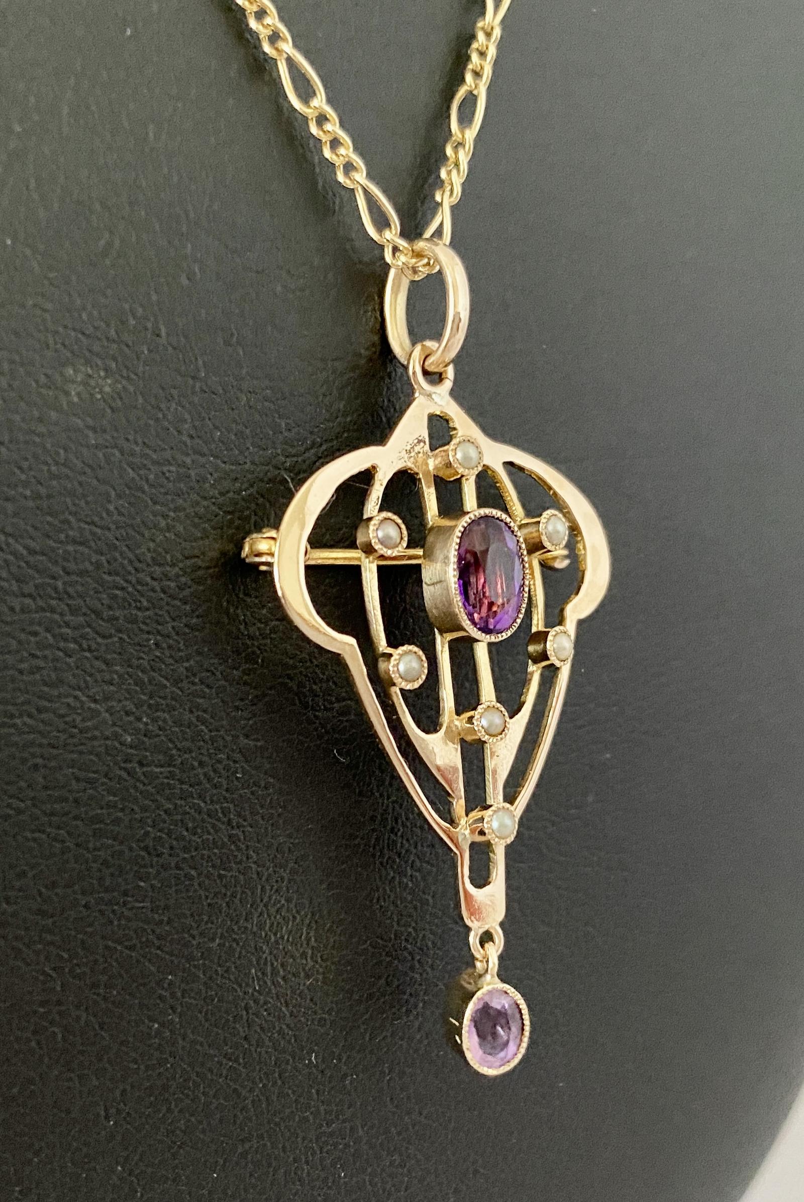 Edwardian 9ct Pendant & Chain c.1905 (1 of 8)