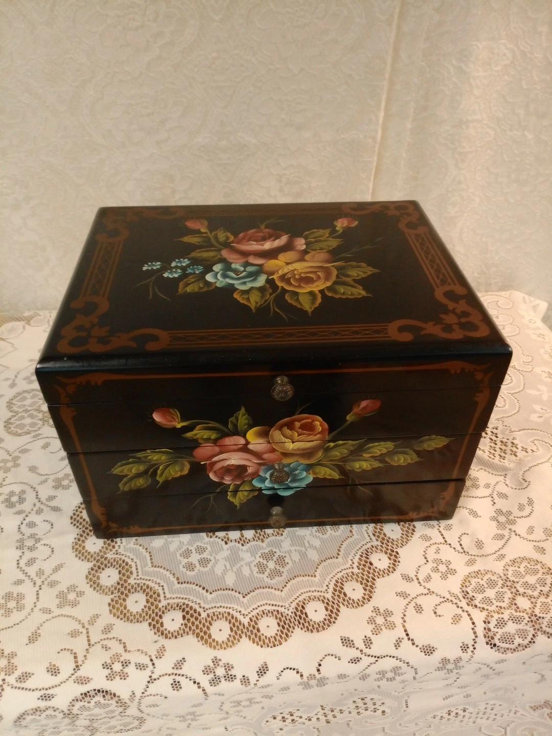 Tole Flatware 3 Drawer Chest Hand Painted (1 of 8)