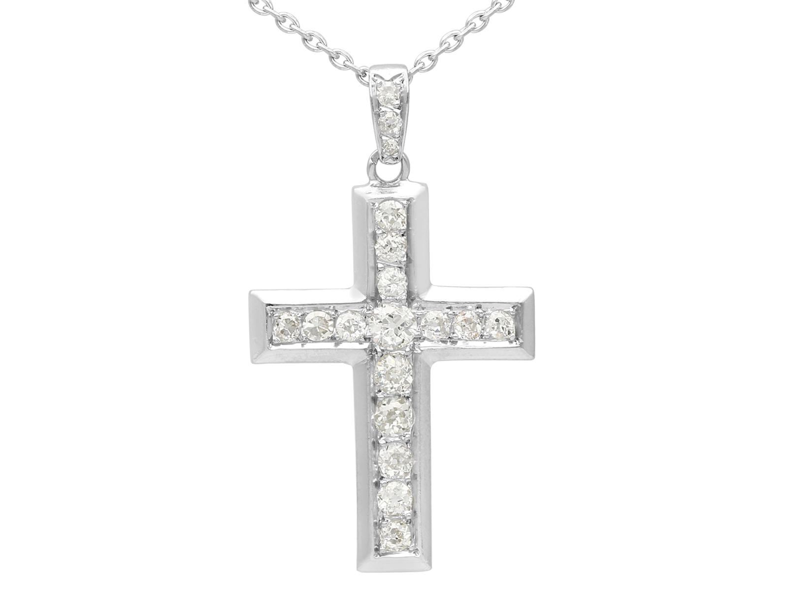 0.72ct Diamond & 18ct White Gold Cross Pendant c.1930 (1 of 9)