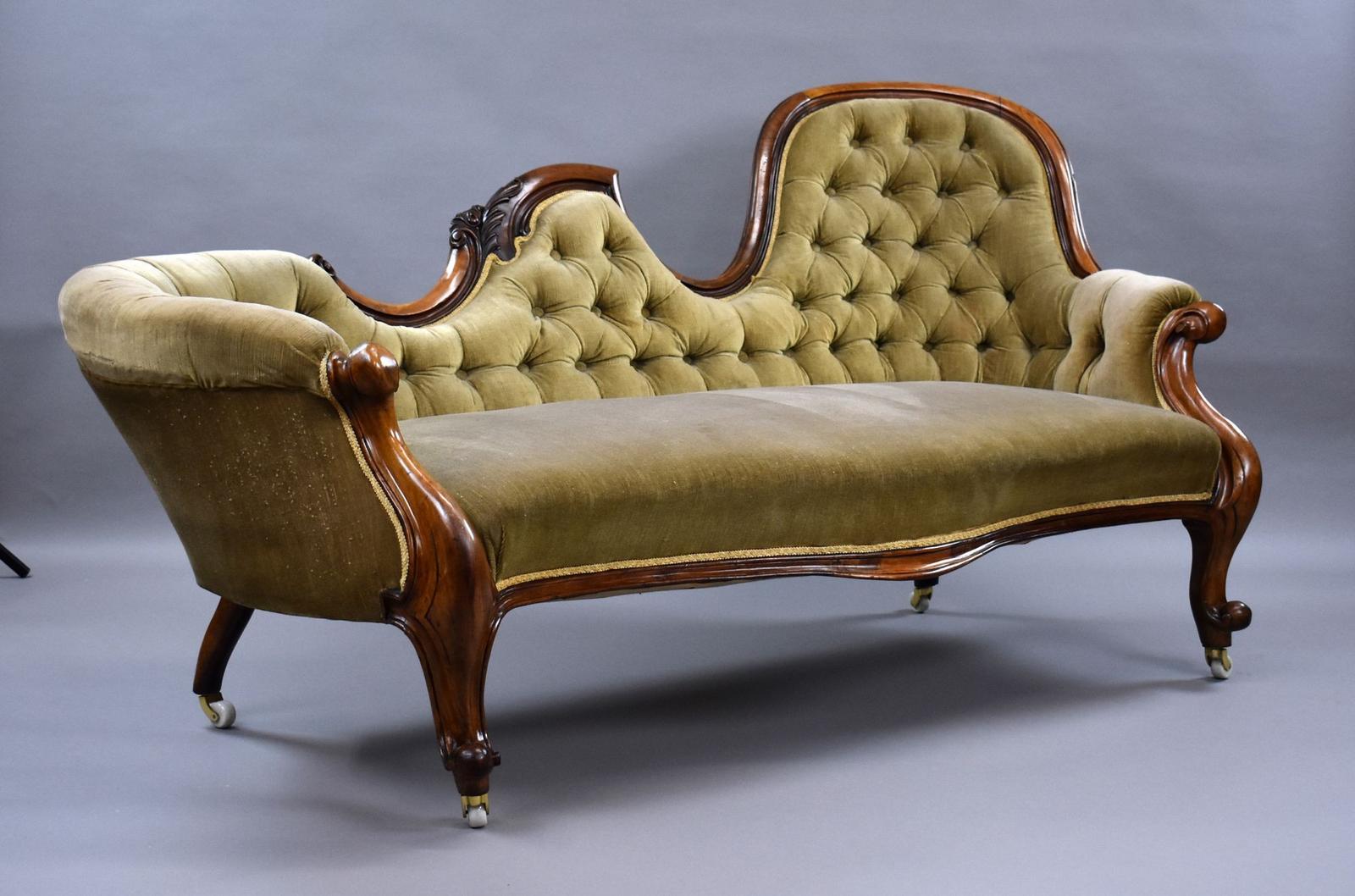 Victorian Walnut Chaise Sofa (1 of 8)