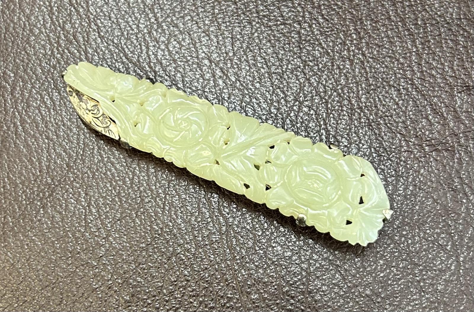White Metal & Jade Chinese Clip (1 of 3) White Metal & Jade Chinese Clip (1 of 3)