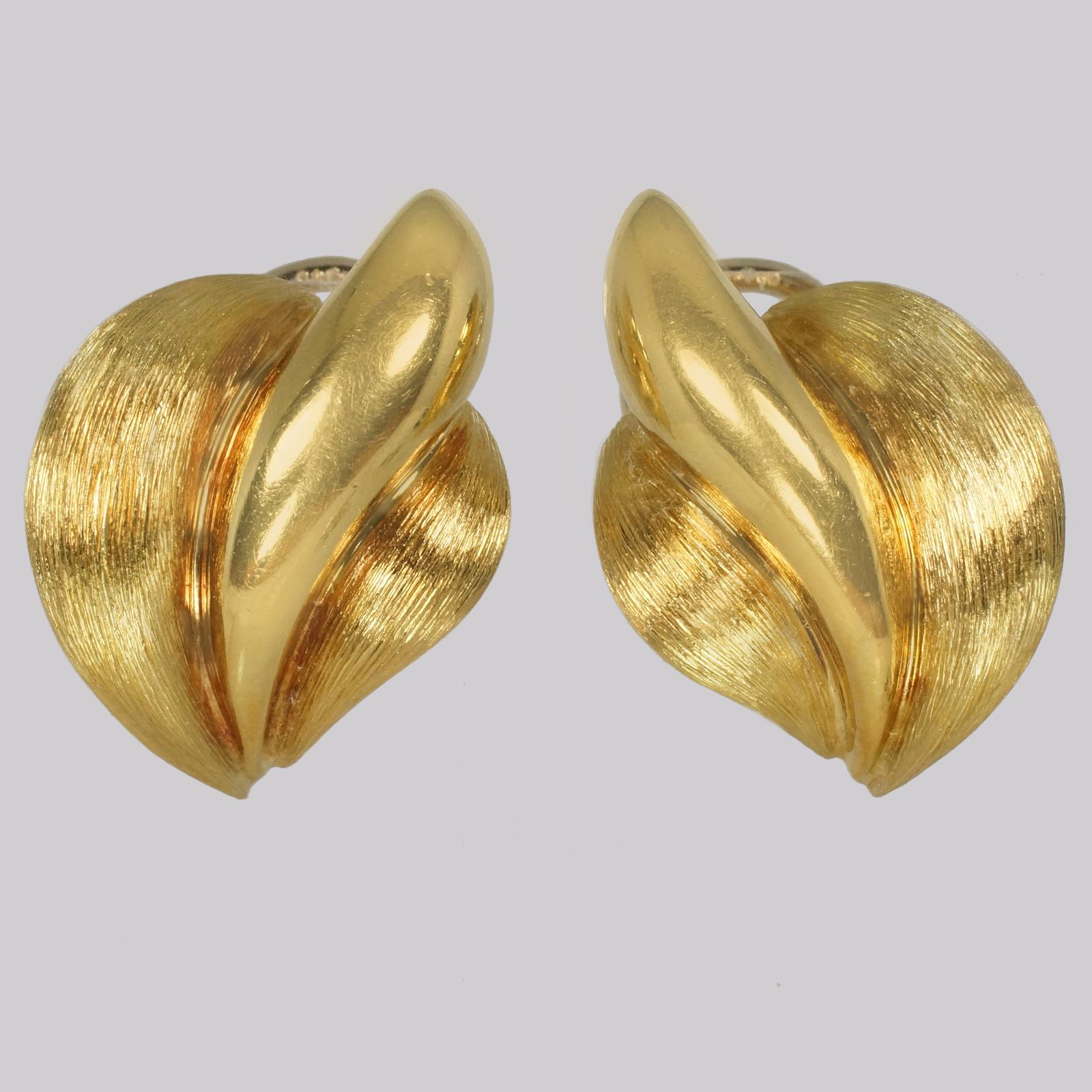 Henry Dunay 18ct Gold Flame Leaf Earrings Vintage 1970s in Original Garrard Box (1 of 11)