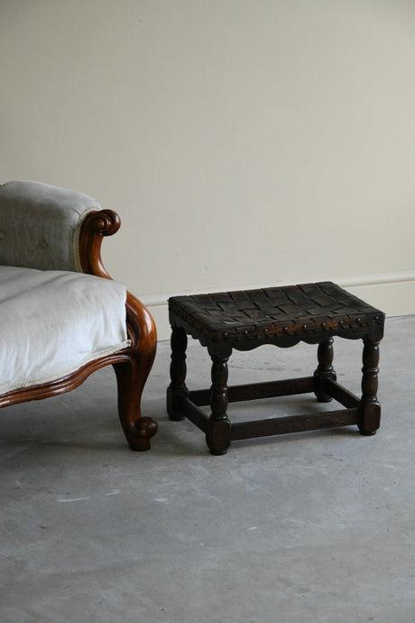 Early 20th Century Oak & Leather Stool (1 of 6)
