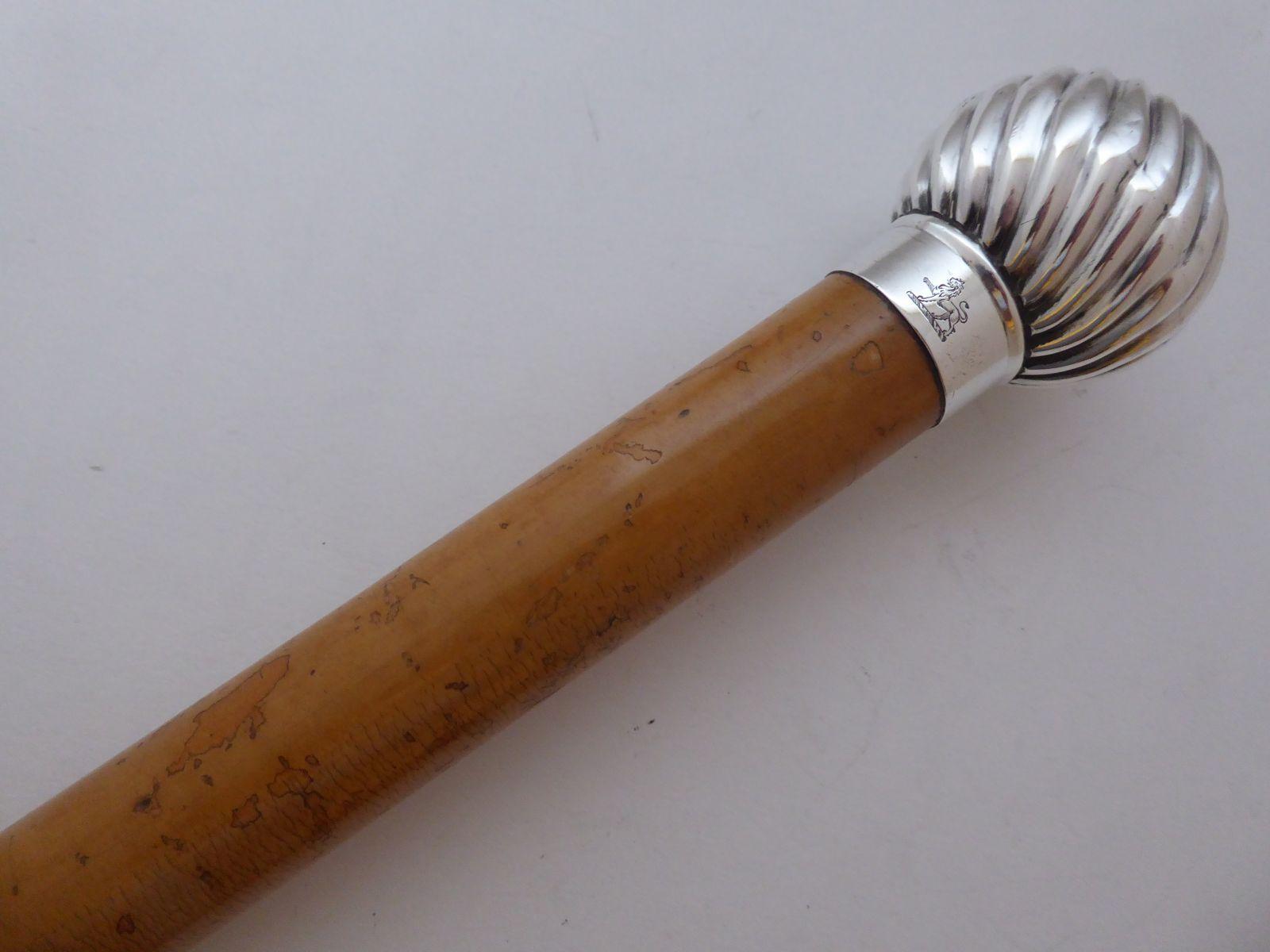 Victorian 1888 Walking Stick Cane Silver Pommel Malacca Shaft Lion Crest 101.5cm (1 of 13)