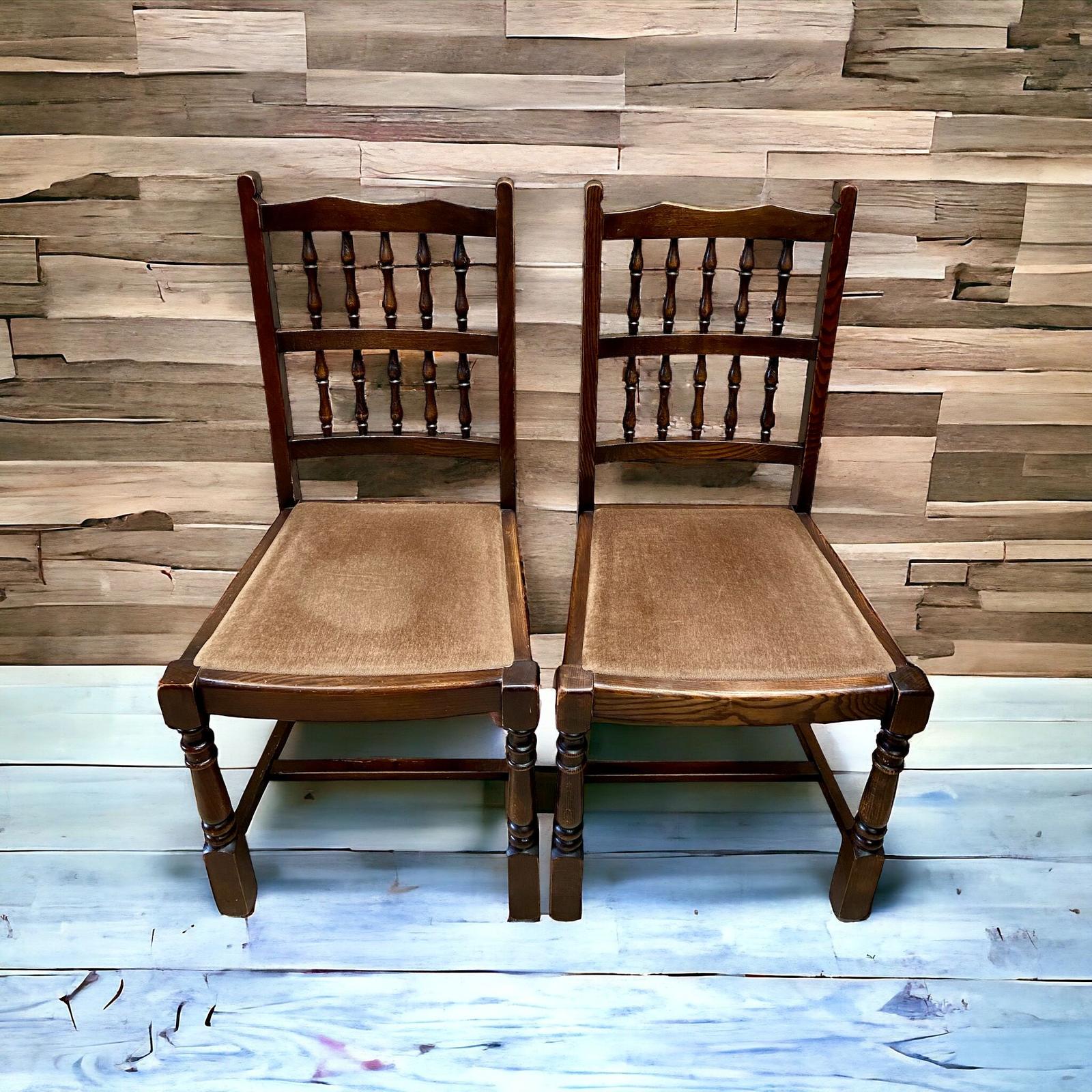 Vintage Oak Dining Chairs / Set of 2 / Made in England 1970s (1 of 7)