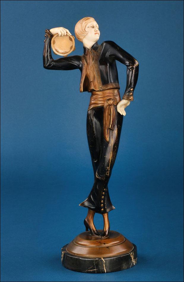 Girl with Tambourine, by Paul Philippe. Art Deco Chryselephantine. Circa 1925 (1 of 21)