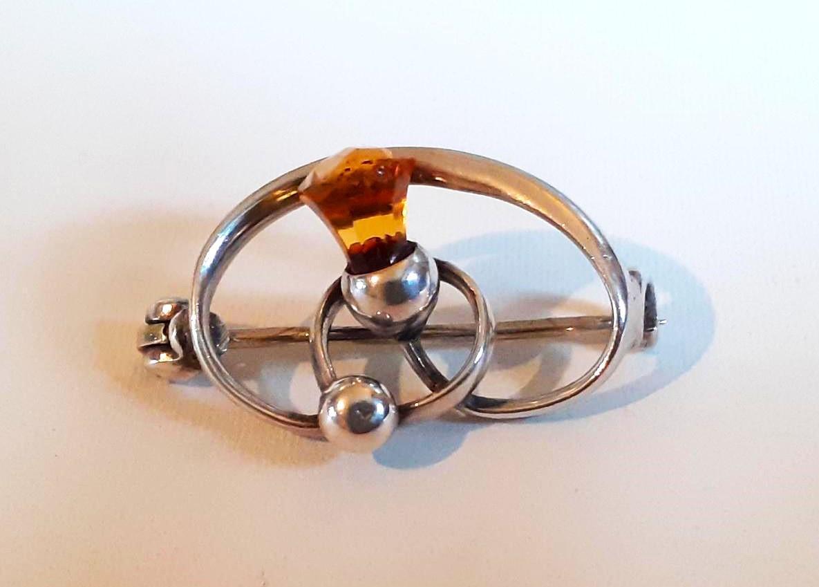 Charles Horner Edwardian Silver & Citrine Thistle Brooch (1 of 4)