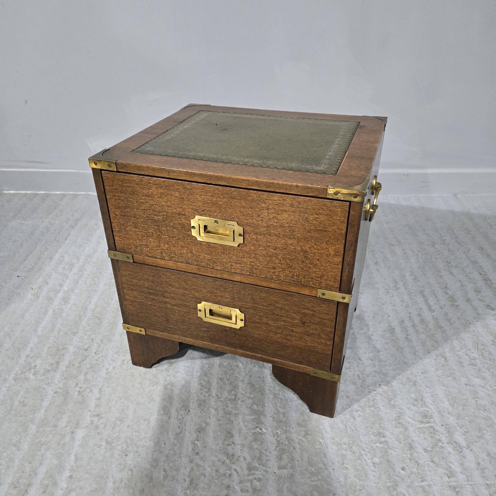 Small Campaign Bedside Lamp Chest of Drawers (1 of 5)
