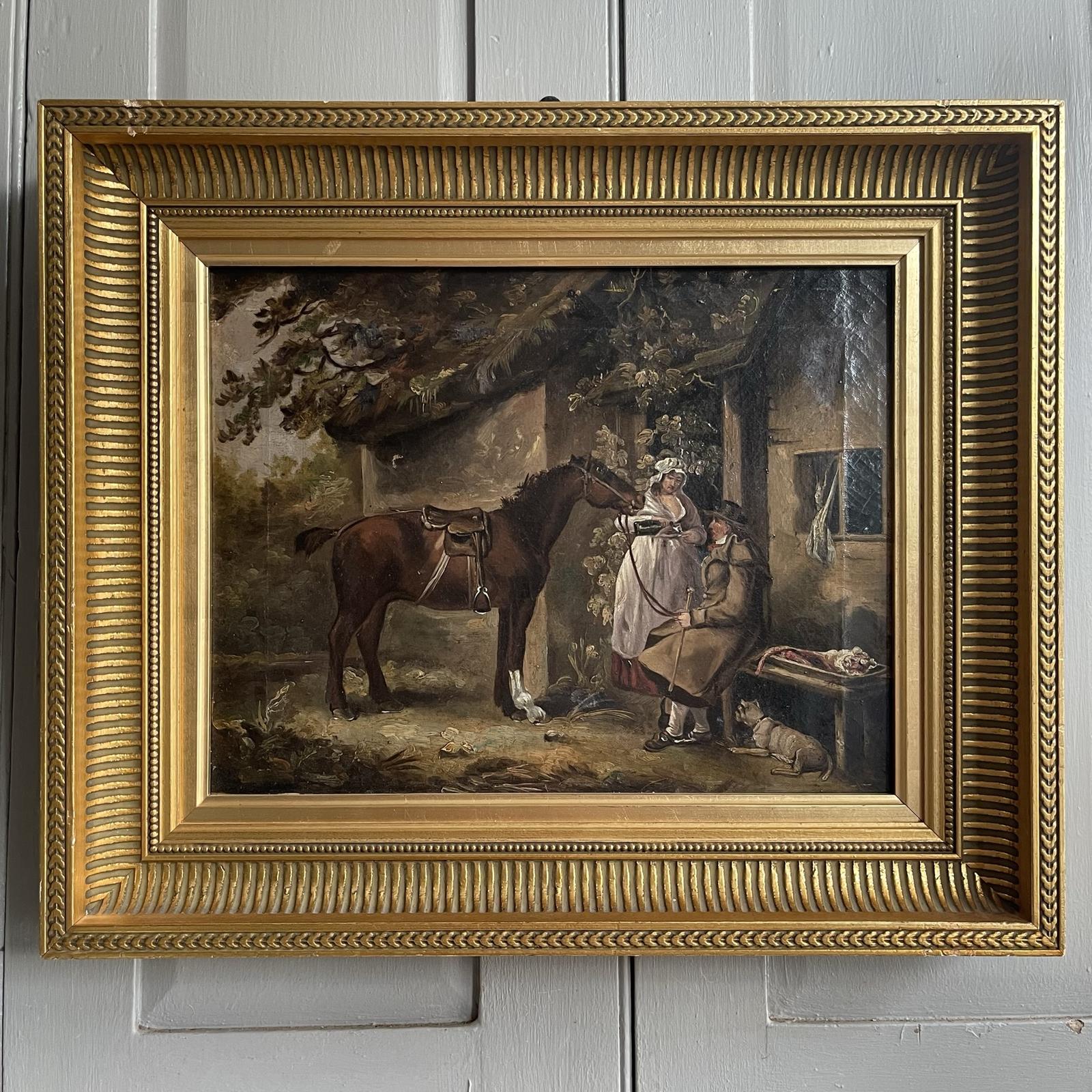 Antique Landscape Oil Painting Study of Lady with Traveller & Horse (1 of 10)