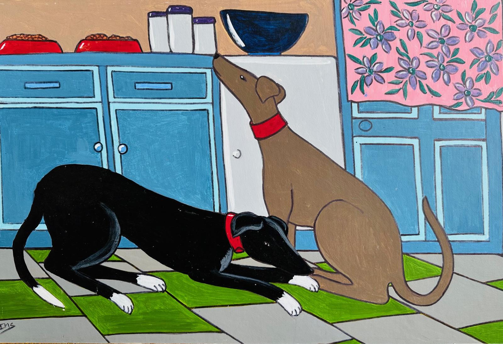 Original Acrylic Painting 'Where's Our Dinner' by Irene Stocks - Initialled c.1980 (1 of 2)