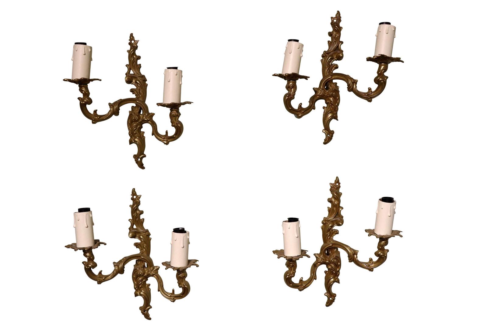 Set of Four Gilt Brass Louis XVI Style Wall Sconces c.1920 (1 of 2)
