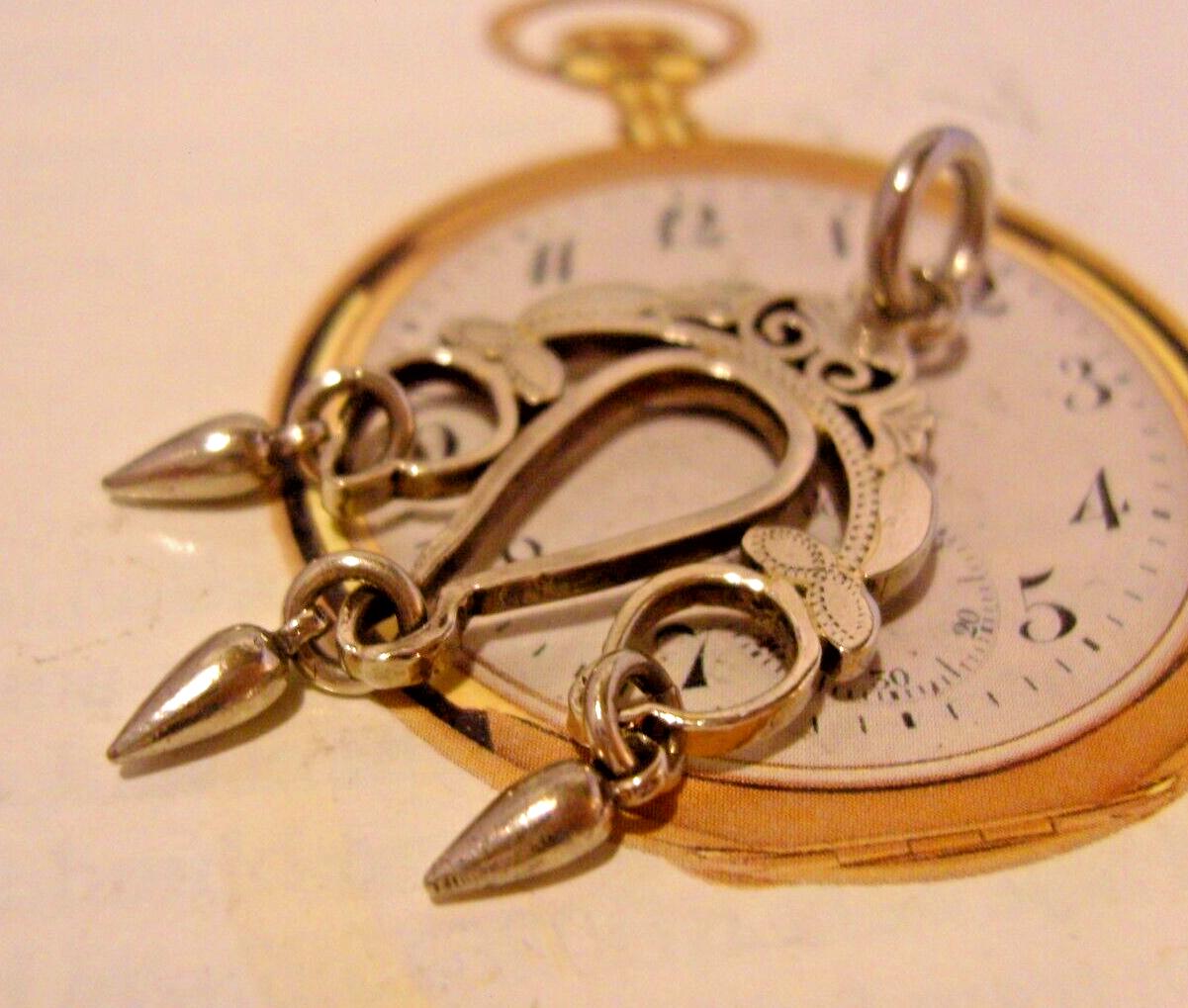 Fob Art Nouveau 1910 Pocket Watch Chain Fancy Silver Nickel Ornate Fob (1 of 8)