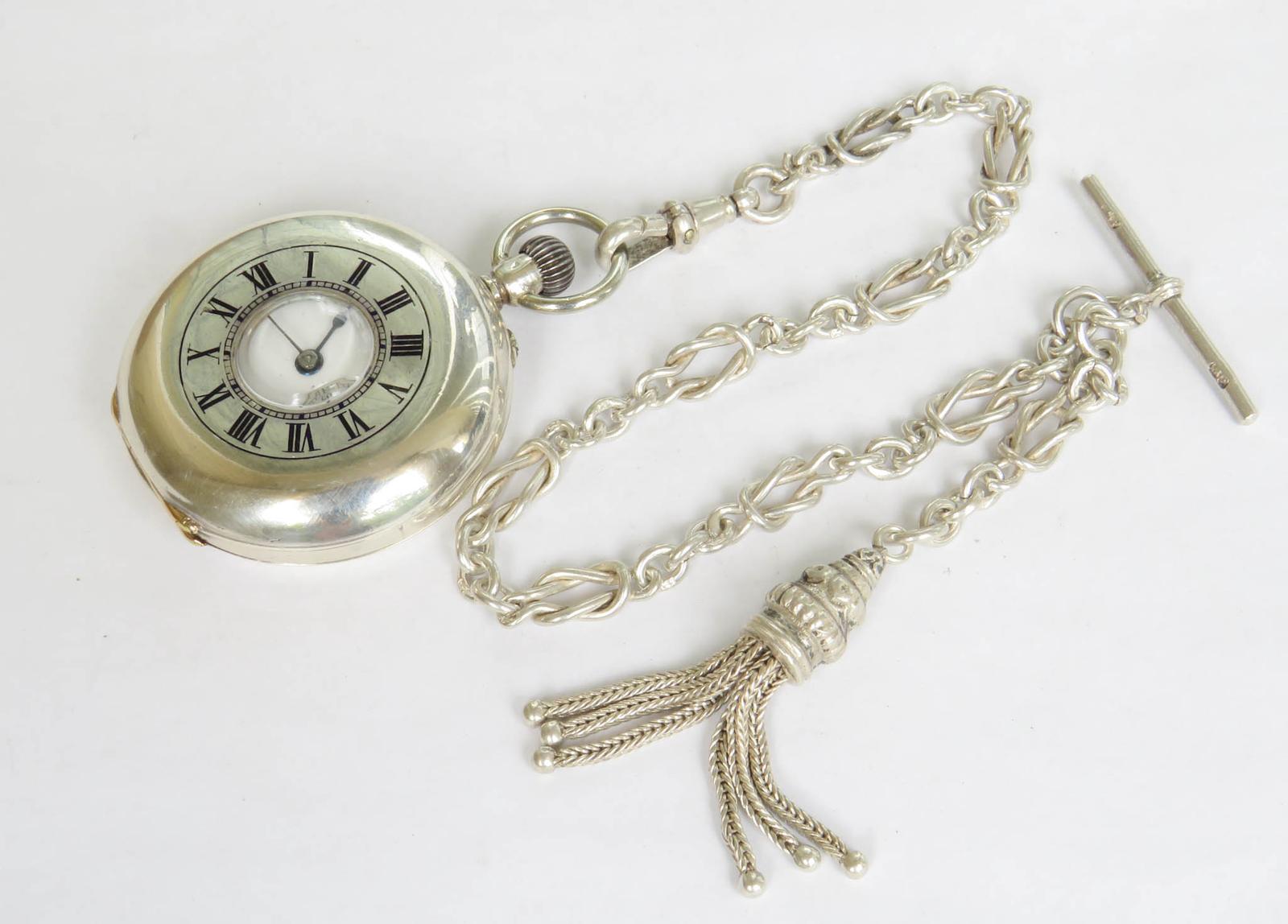 Pocket Watch: Swiss Silver Half Hunter Fob Watch & Chain (1 of 6) Pocket Watch: Swiss Silver Half Hunter Fob Watch & Chain (1 of 6)