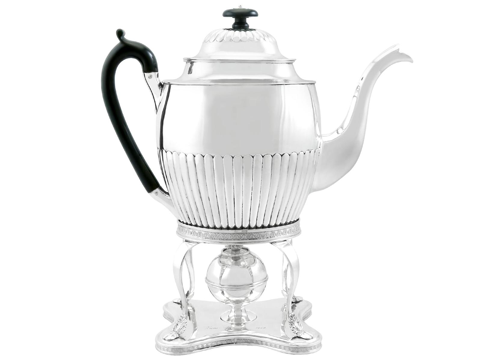 Antique German Silver Coffee Pot with Spirit Burner Queen Anne Style c.1842 (1 of 13)