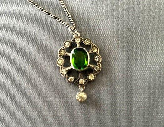 Edwardian Silver & Peridot Pendant Necklace (1 of 8)