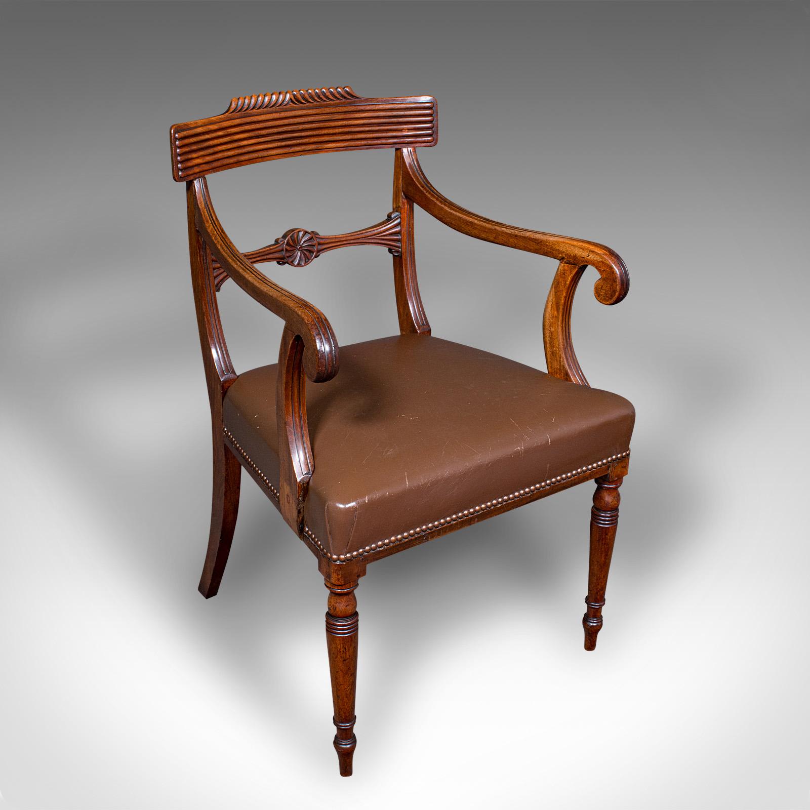 Antique Drawing Room Elbow Chair, English, Leather, Desk Seat - Regency c.1820 (1 of 12)