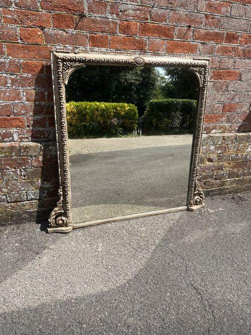 Wonderful Good Size Antique English 19th Century Carved Wood & Gesso Painted Overmantle Mirror (1 of 6)