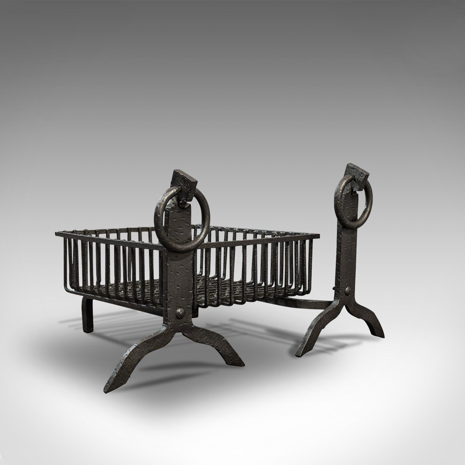 Antique Fireplace Set, English, Cast Iron, Fire Basket, Andirons, Victorian (1 of 12)