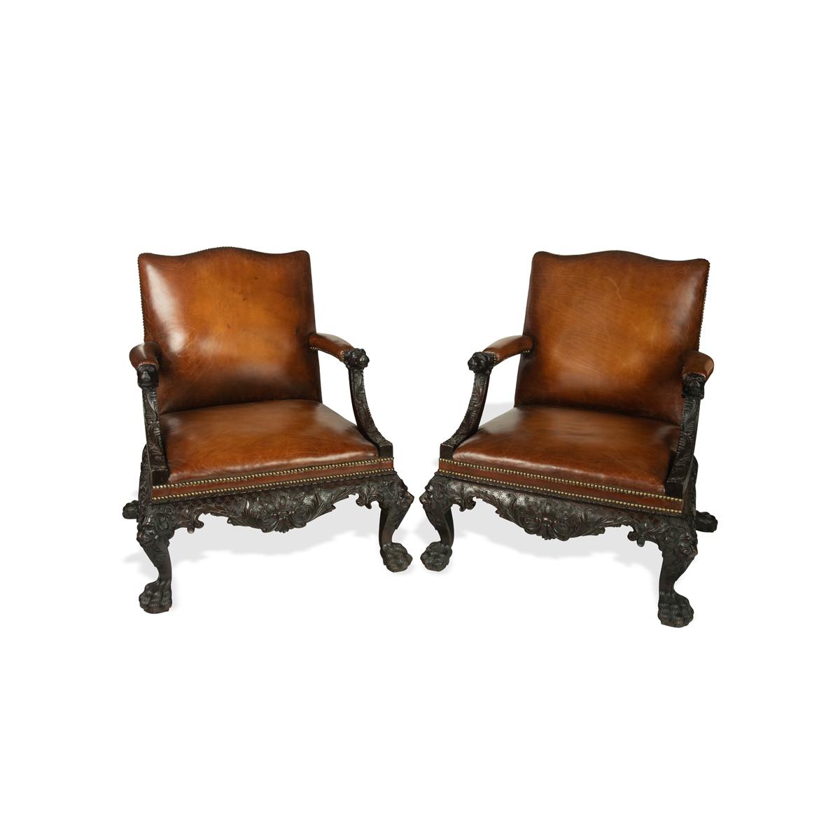 Large Pair of Irish Mahogany Library Armchairs in the Georgian Style (1 of 13)