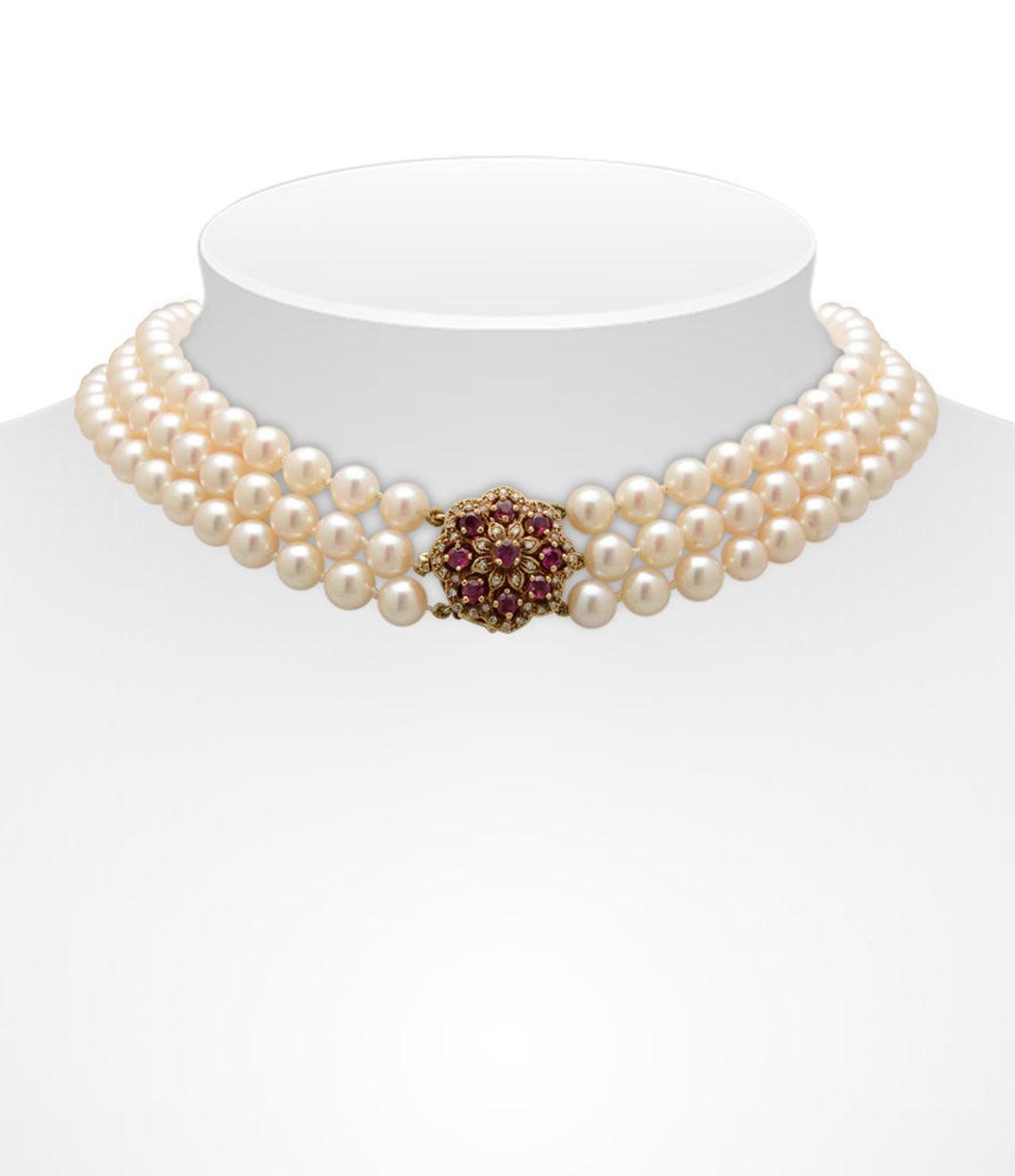 Three Strand Akoya Pearl Necklace (1 of 6) Three Strand Akoya Pearl Necklace (1 of 6)