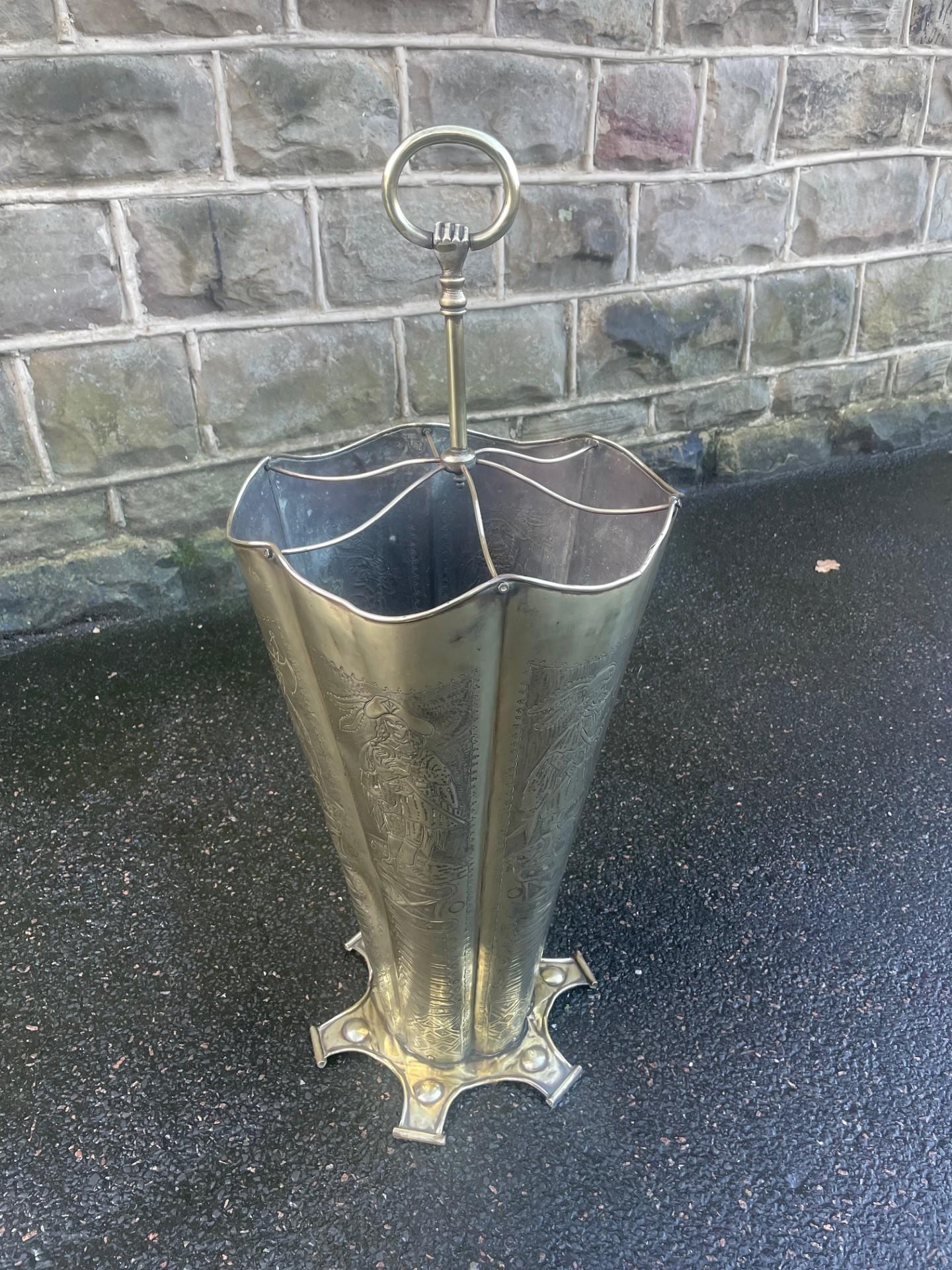 Antique Embossed Brass Umbrella Stick Stand (1 of 8)
