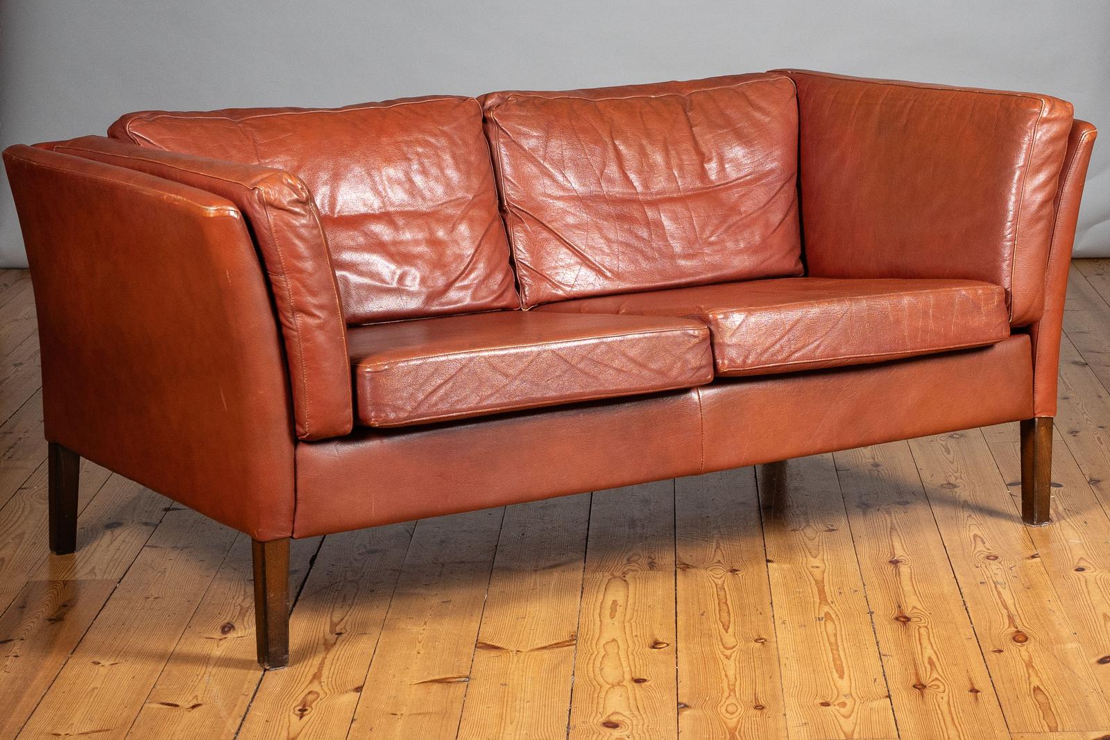 Large Mid Century Danish Two Seater Brown Leather Sofa Style Borge Mogensen (1 of 6)