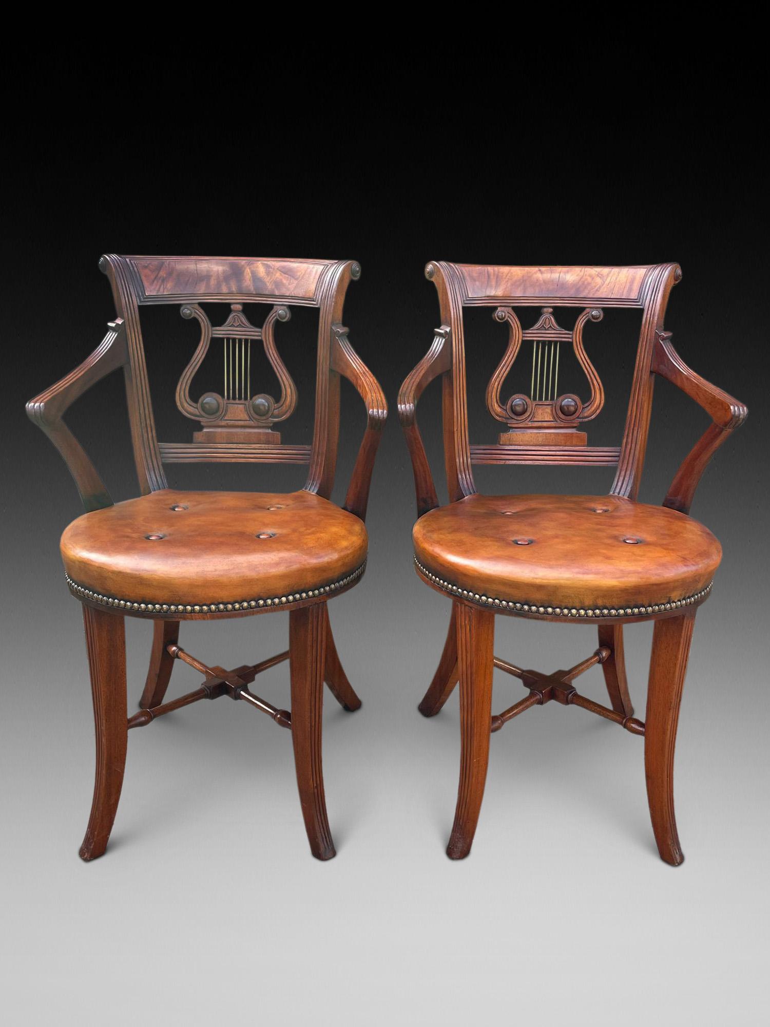 Pair of Regency Style Lyre Back Music Chairs (1 of 4)