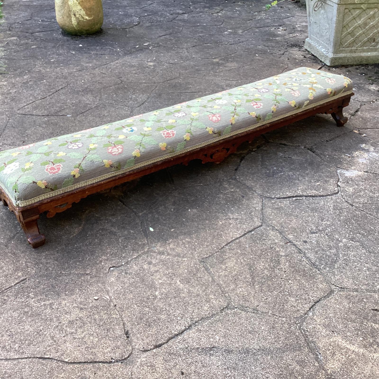 Victorian Carved Walnut Long Sloping Stool/Footstool (1 of 12)