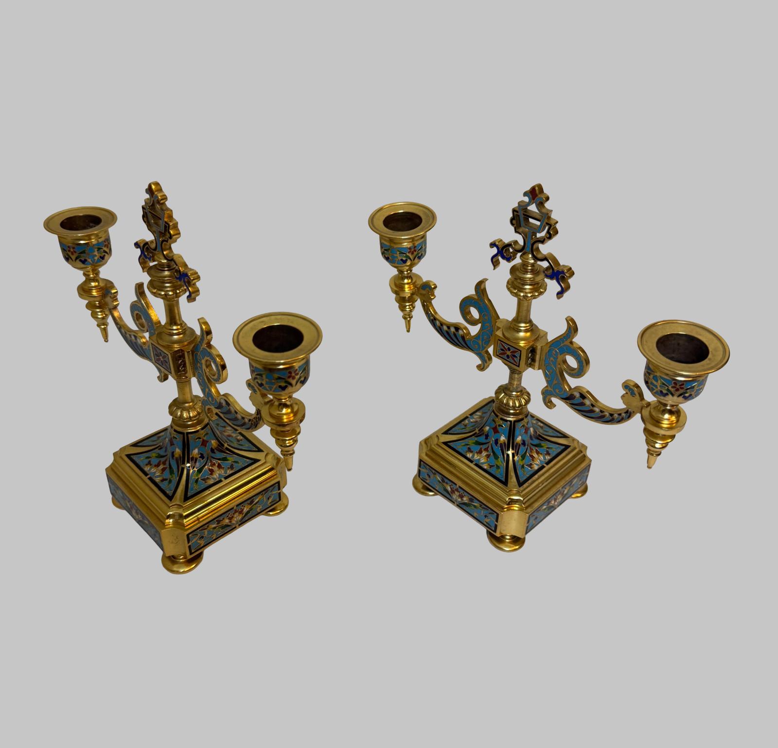 Ornate 19th Century Pair of Champleve & Gilt Bronze Candlesticks (1 of 7) Ornate 19th Century Pair of Champleve & Gilt Bronze Candlesticks (1 of 7)