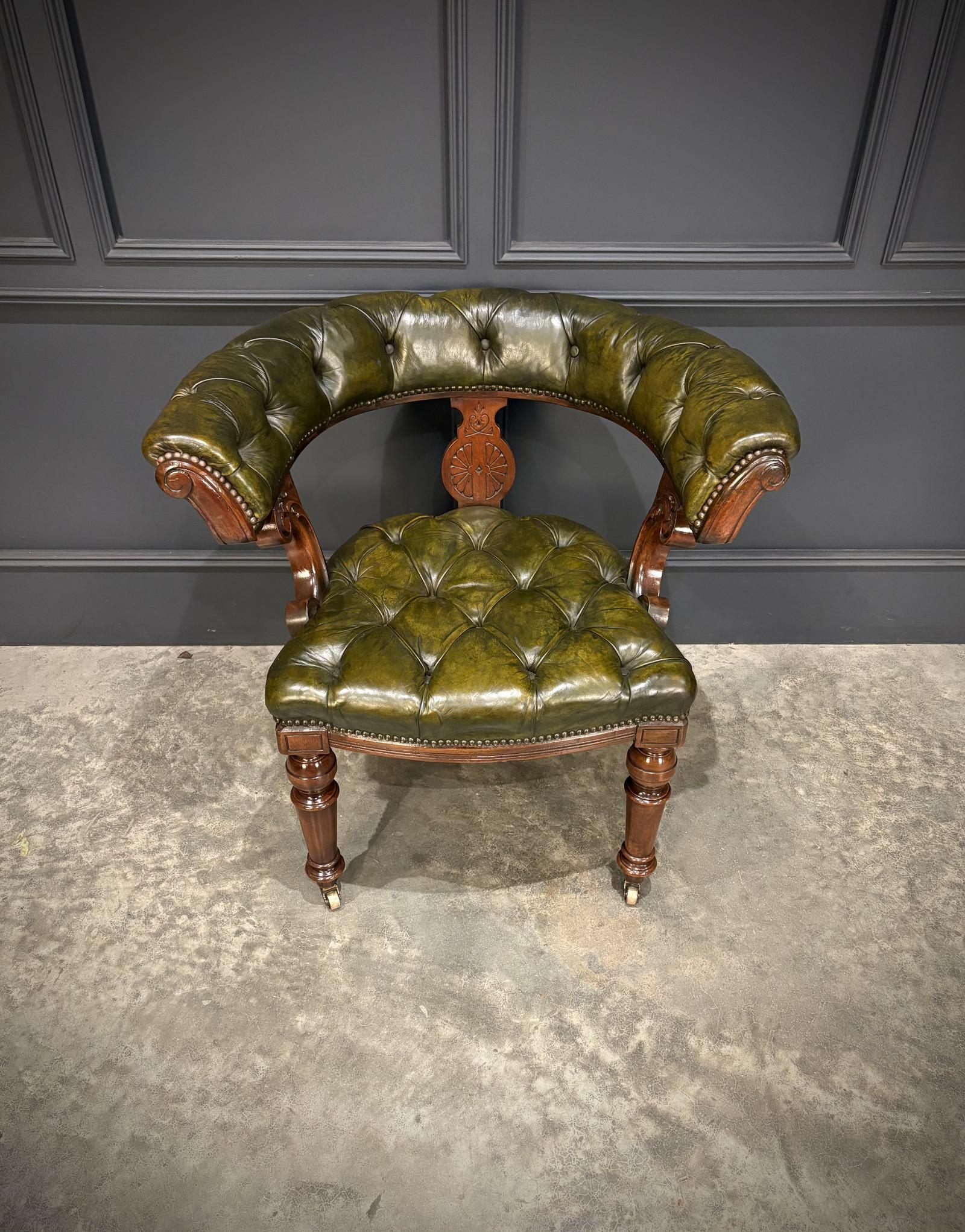 Victorian Mahogany & Green Leather Desk Chair (1 of 14) Victorian Mahogany & Green Leather Desk Chair (1 of 14)