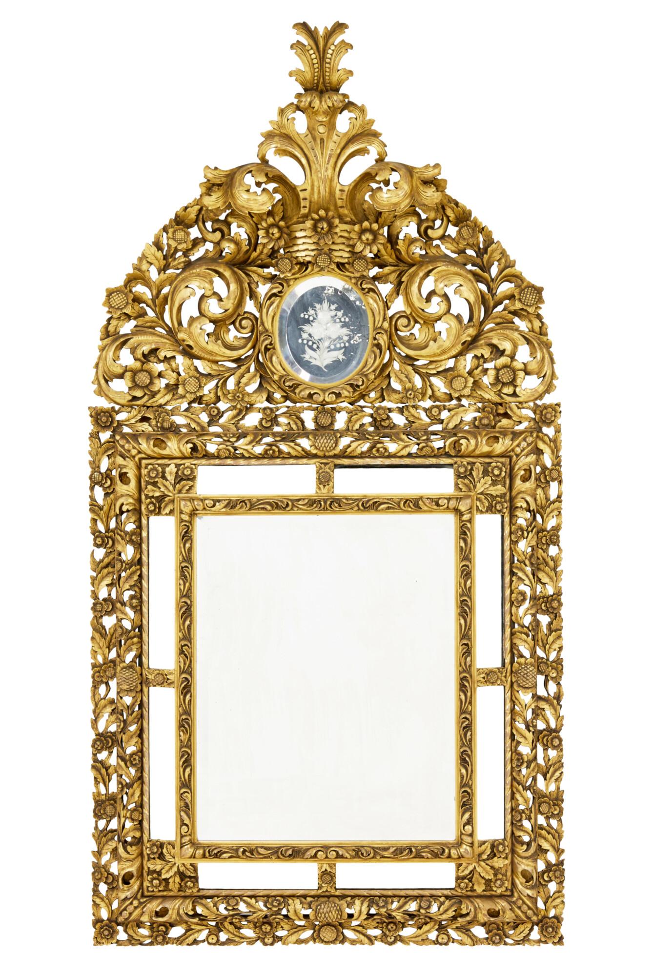 Early 20th Century Carved Wood Baroque Influenced Cushion Mirror (1 of 7)