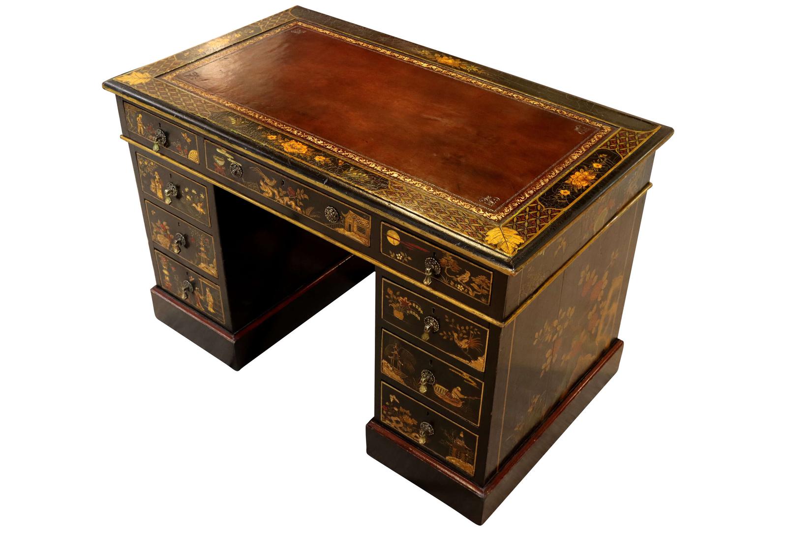 Victorian Chinoiserie Style Twin Pedestal Desk c.1880 (1 of 14)