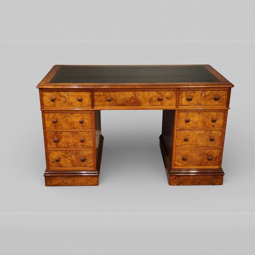 Victorian Burr Walnut Pedestal Desk (1 of 16) Victorian Burr Walnut Pedestal Desk (1 of 16)
