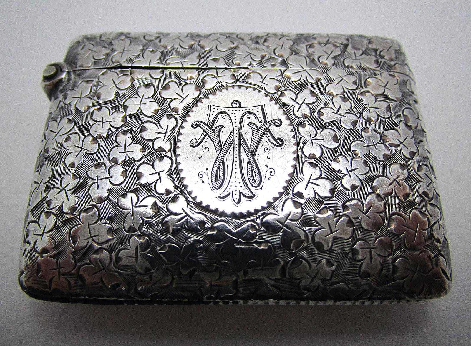 Antique Victorian English Solid Sterling Silver Vesta Case Pill Match Box, Engraved (1 of 7) Antique Victorian English Solid Sterling Silver Vesta Case Pill Match Box, Engraved (1 of 7)