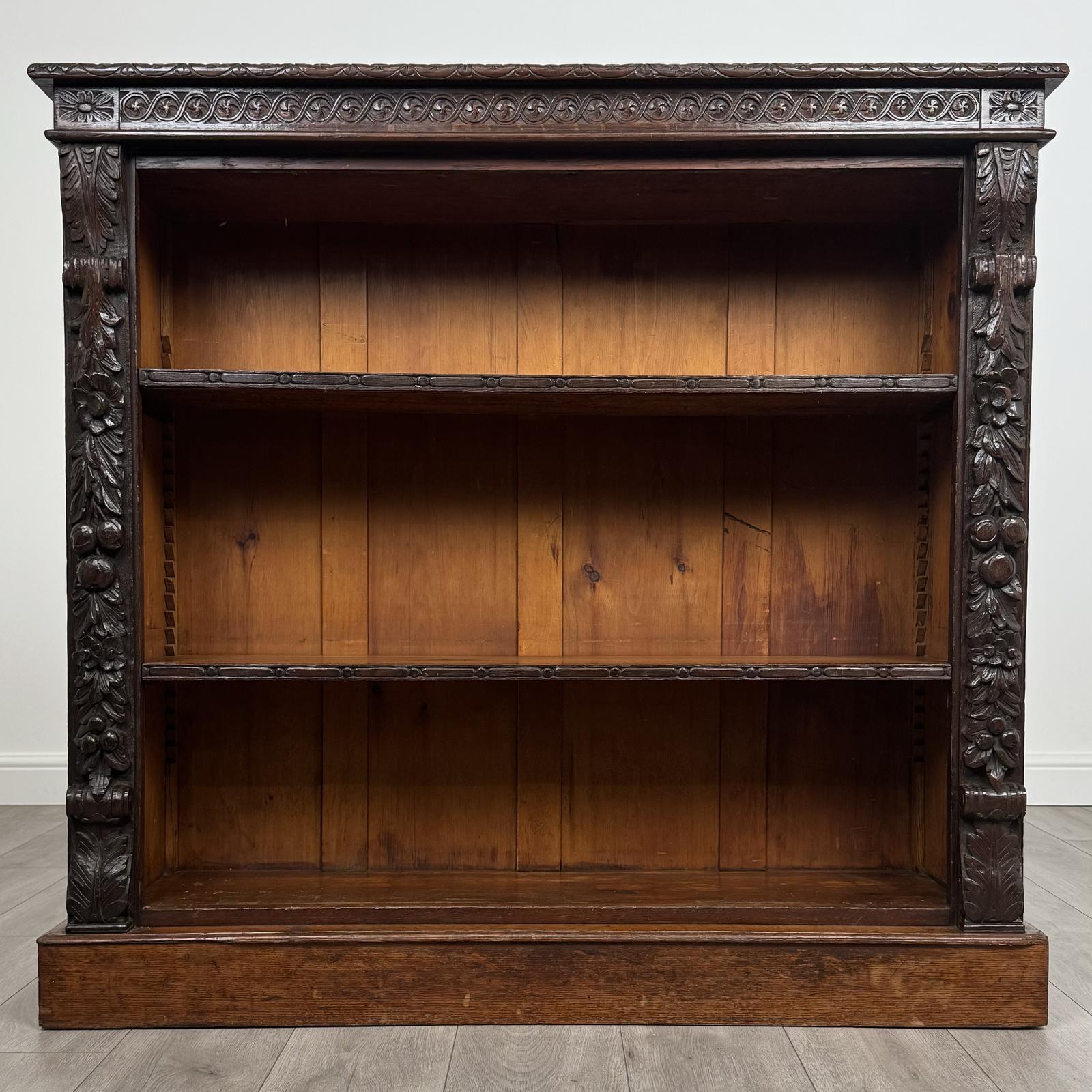 Antique 19th Century Fine Quality Carved Open Bookcase In Oak (1 of 9) Antique 19th Century Fine Quality Carved Open Bookcase In Oak (1 of 9)