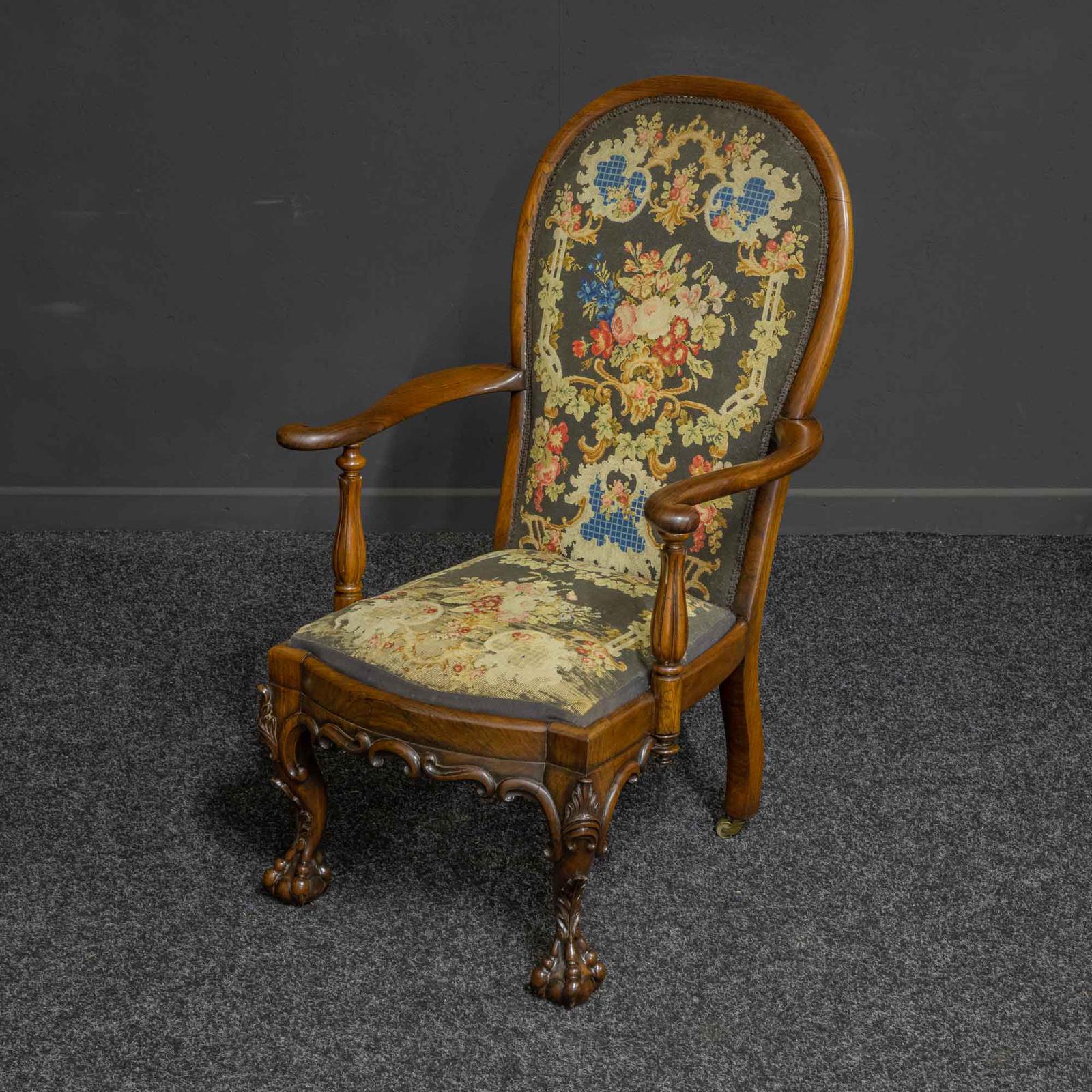 Victorian Carved Rosewood Armchair with Tapestry Upholstery (1 of 13)