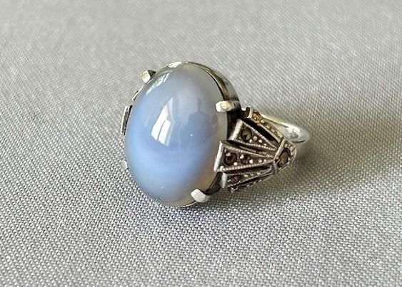 Art Deco Chalcedony & Marcasite Silver Ring (1 of 6) Art Deco Chalcedony & Marcasite Silver Ring (1 of 6)