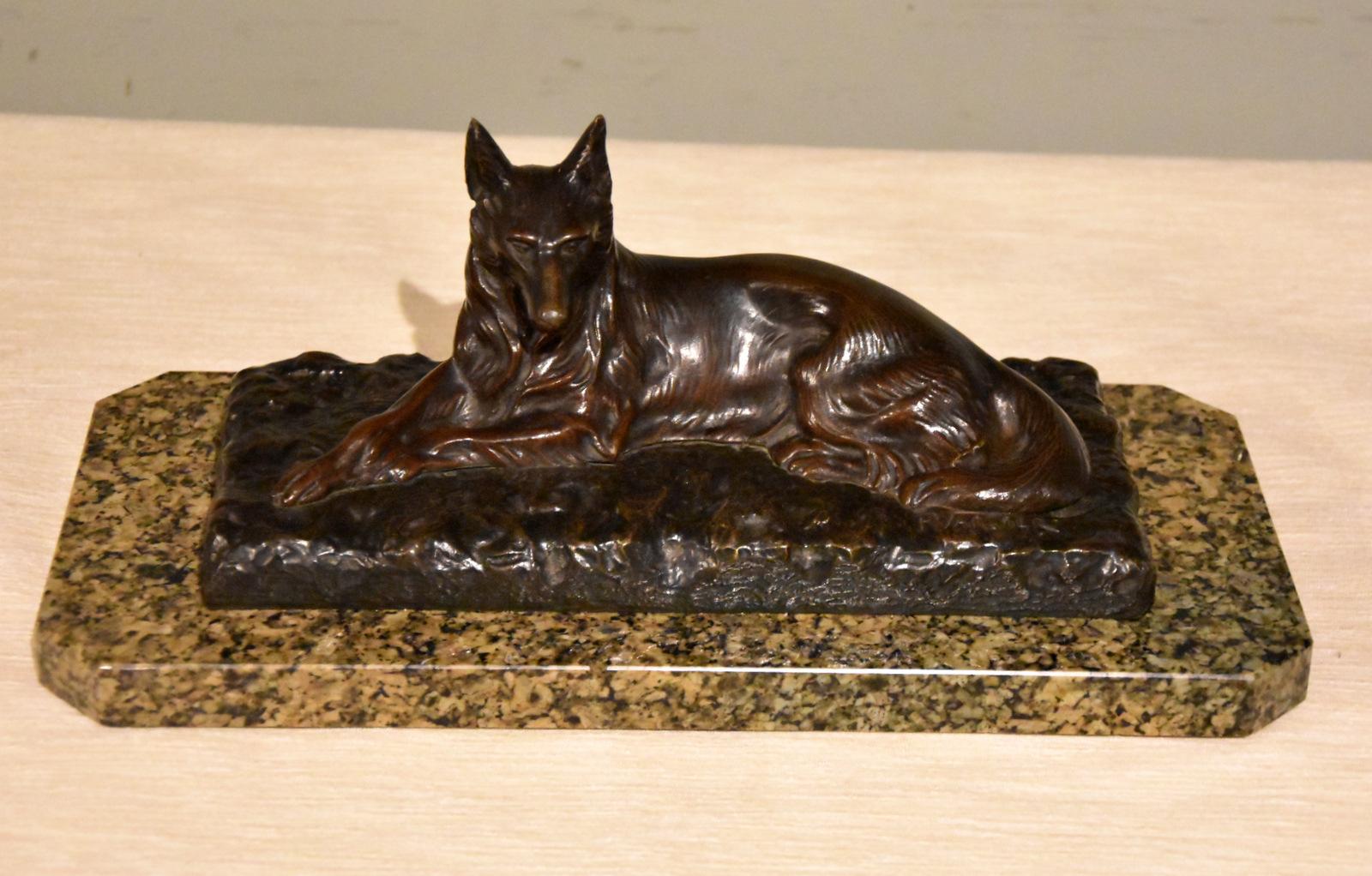 Art Deco Bronze Dog Sculpture by Rene Varnier (1 of 6)