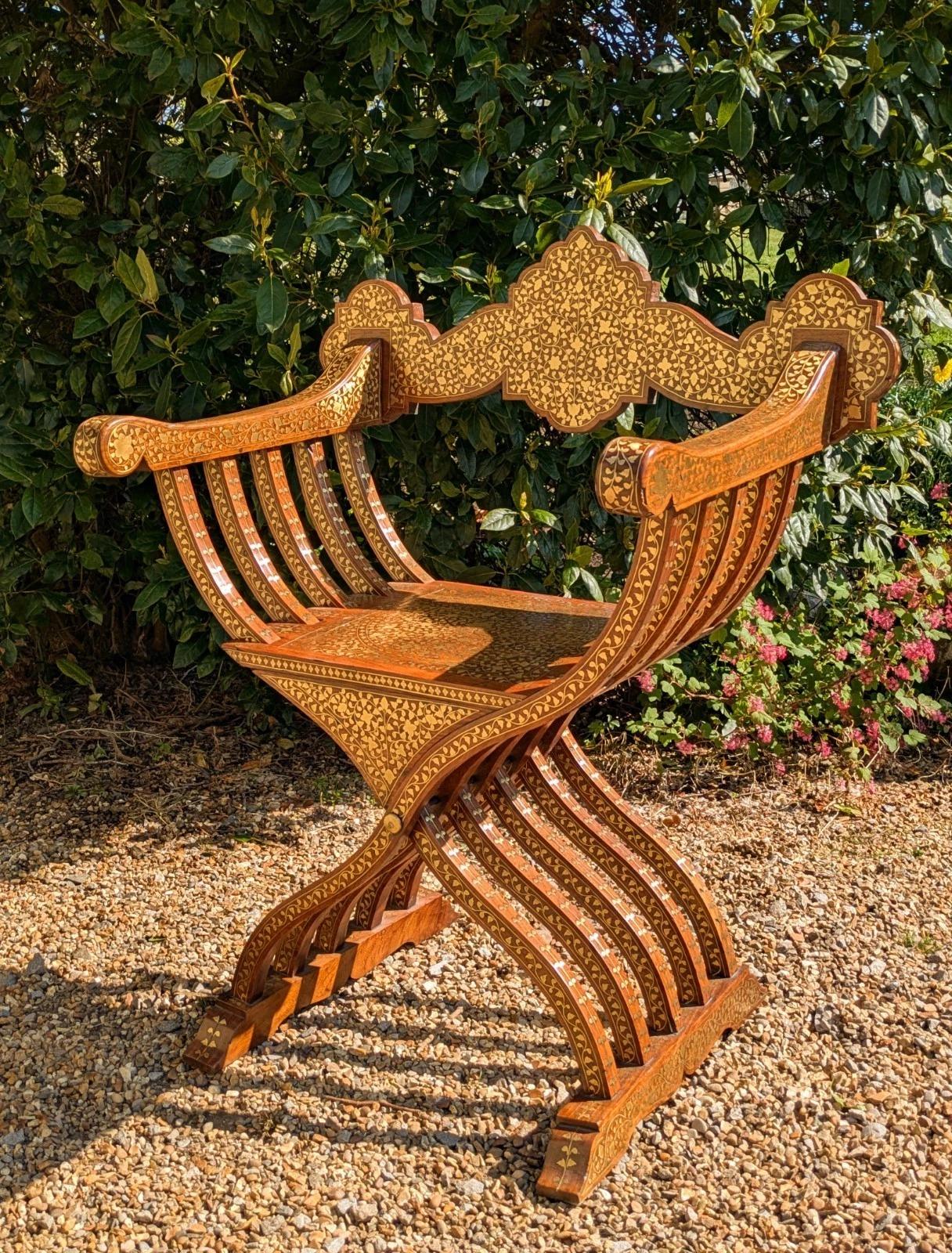 Stunning 19th Century Hoshiapur Savonarola Inlaid Brass Armchair (1 of 9)