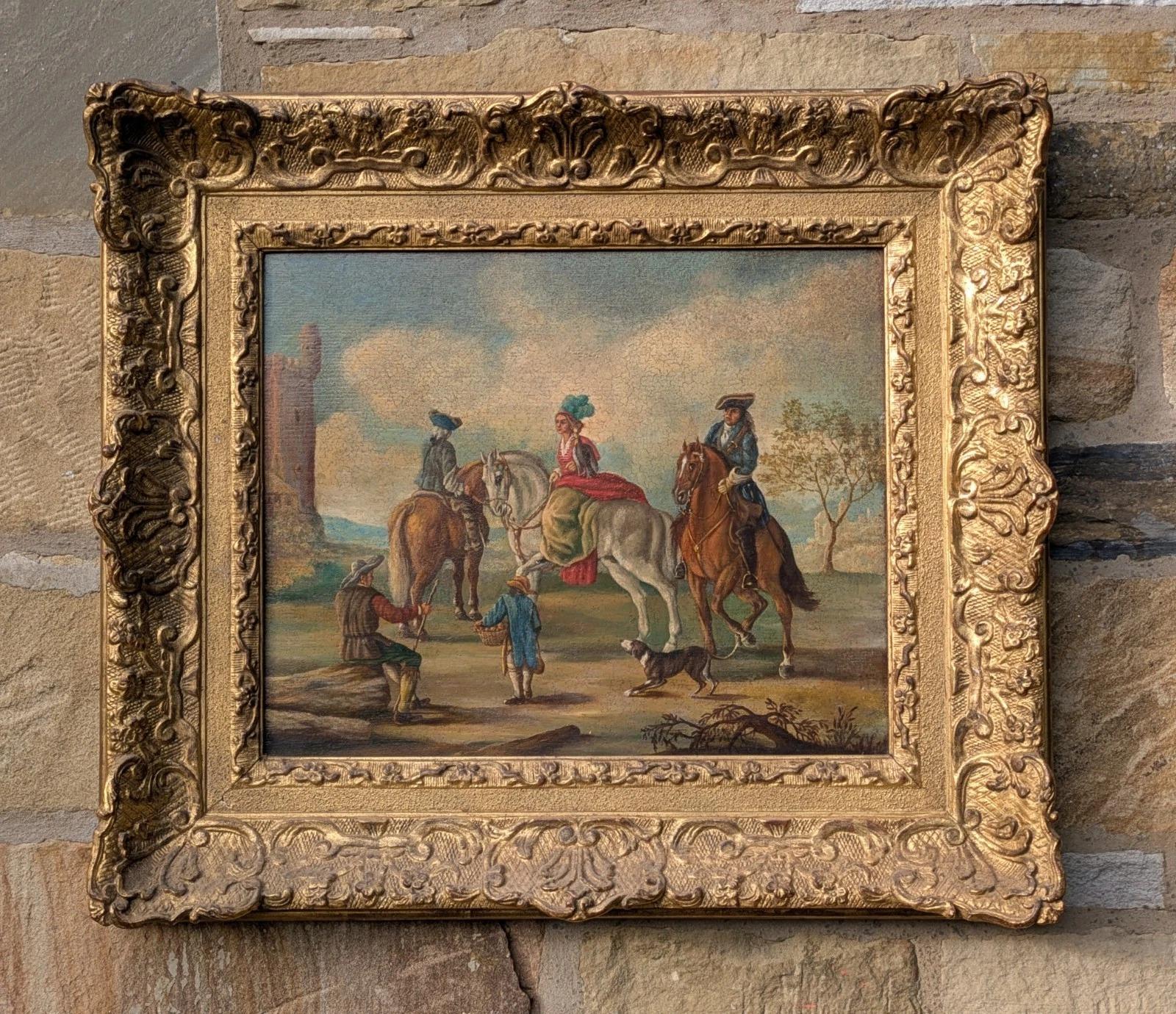 19th Century Oil Painting Falconry on Horseback (1 of 6)