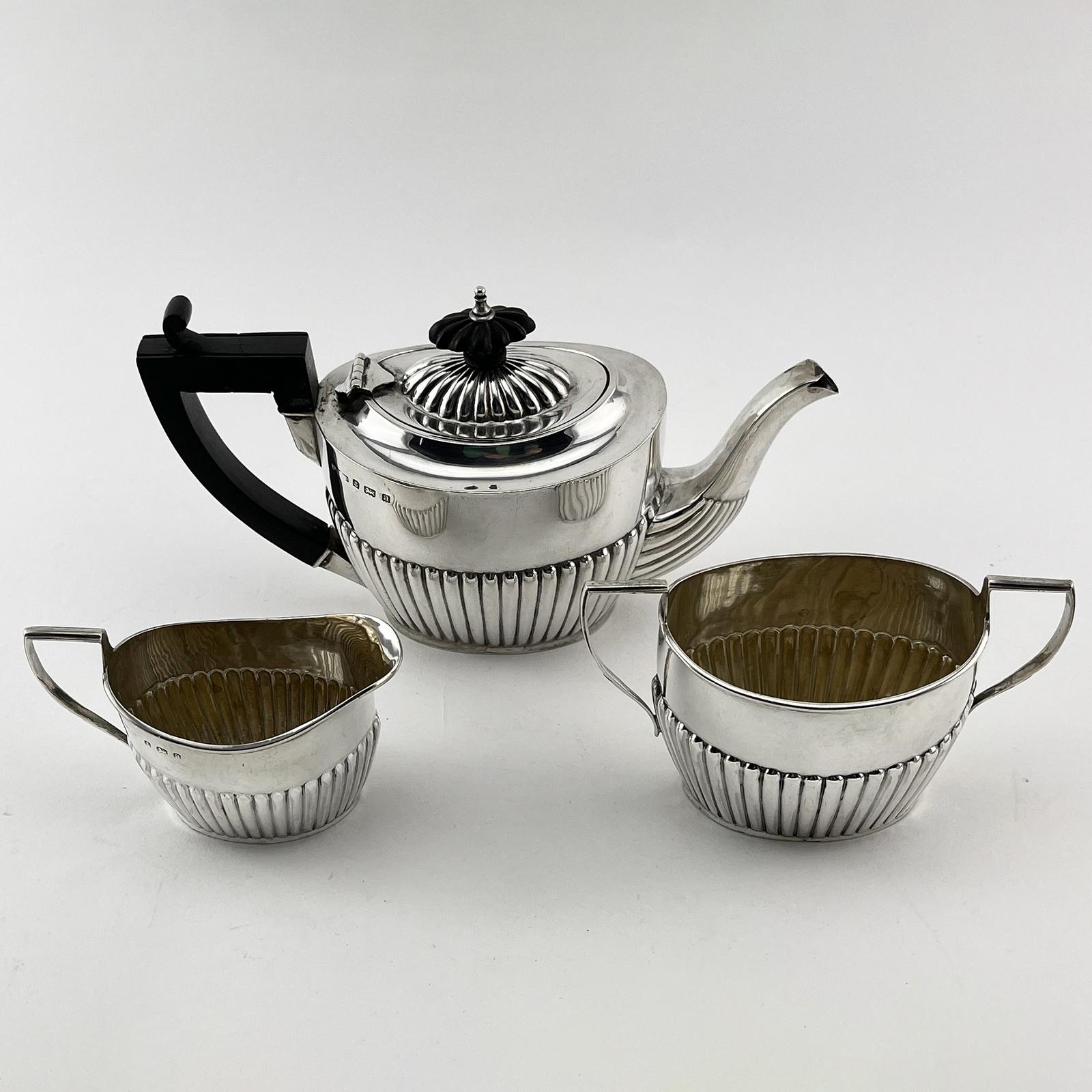 Queen Anne Style Victorian Sterling Silver Bachelor Three Piece Tea Set (1 of 8)