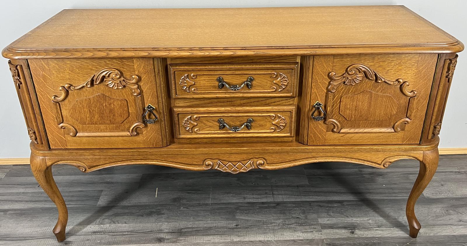 Cabinet Vintage French Style Carved Desk 2 Drawers Sideboard (1 of 9)