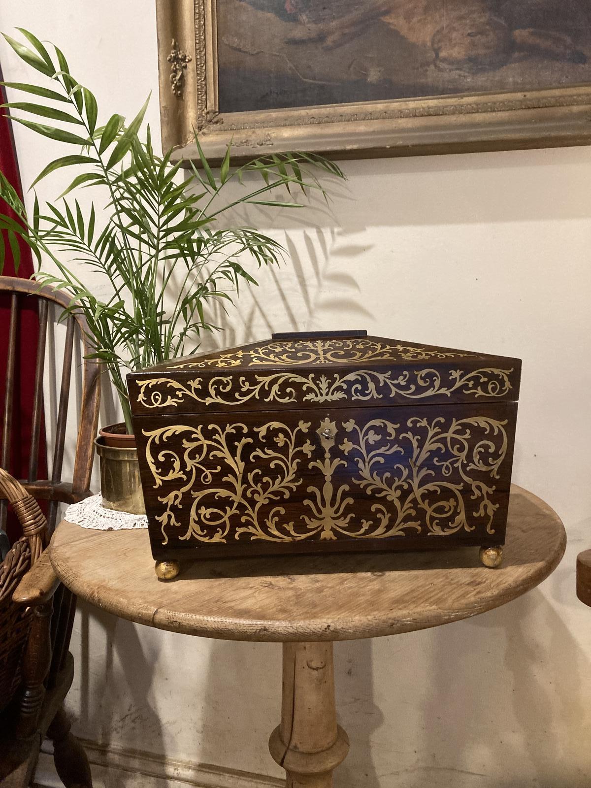 Brass  Inlaid  Rosewood  Tea  Caddy (1 of 8)