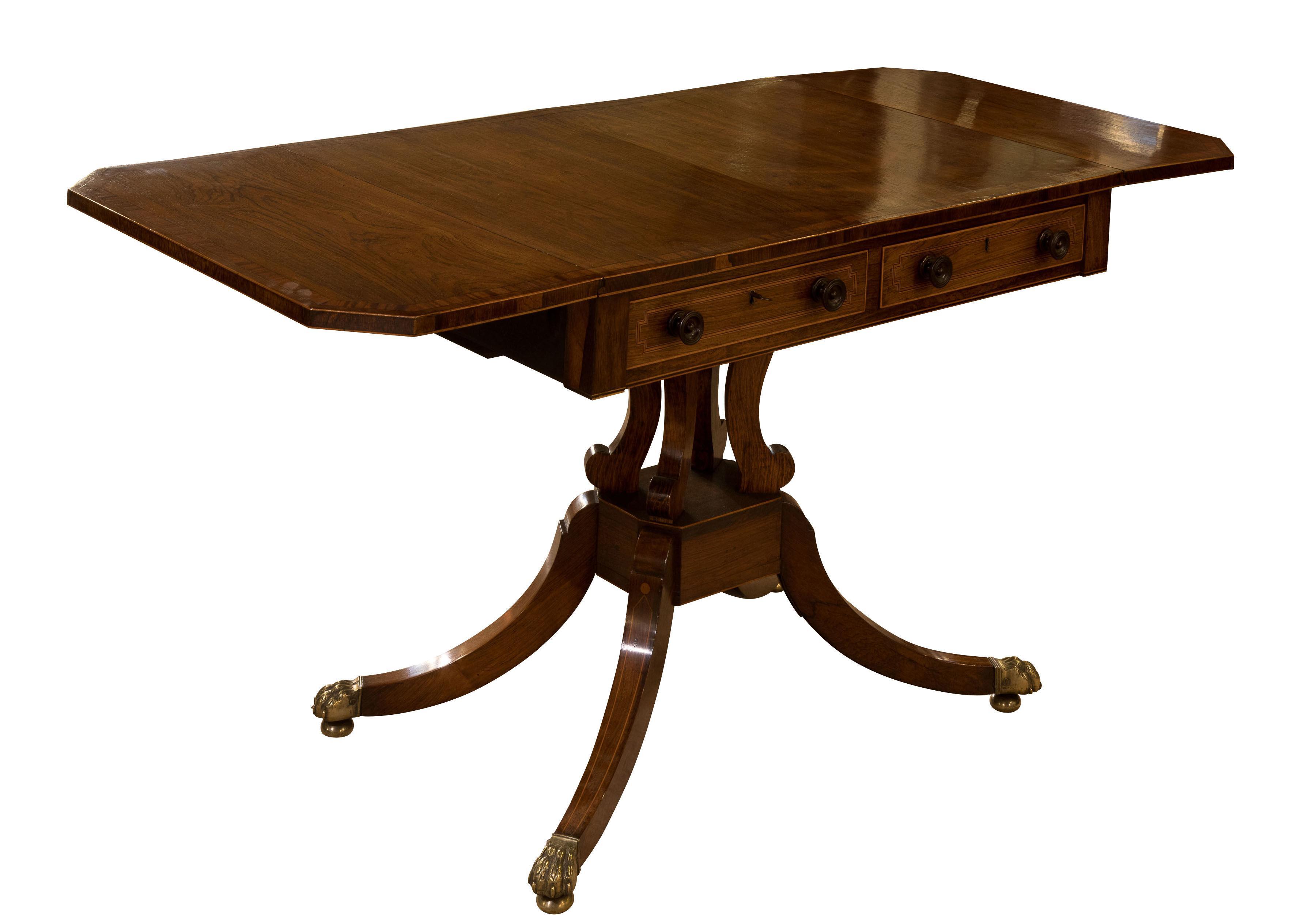 Regency rosewood crossbanded sofa table on splayed feet c1820 (1 of 1)