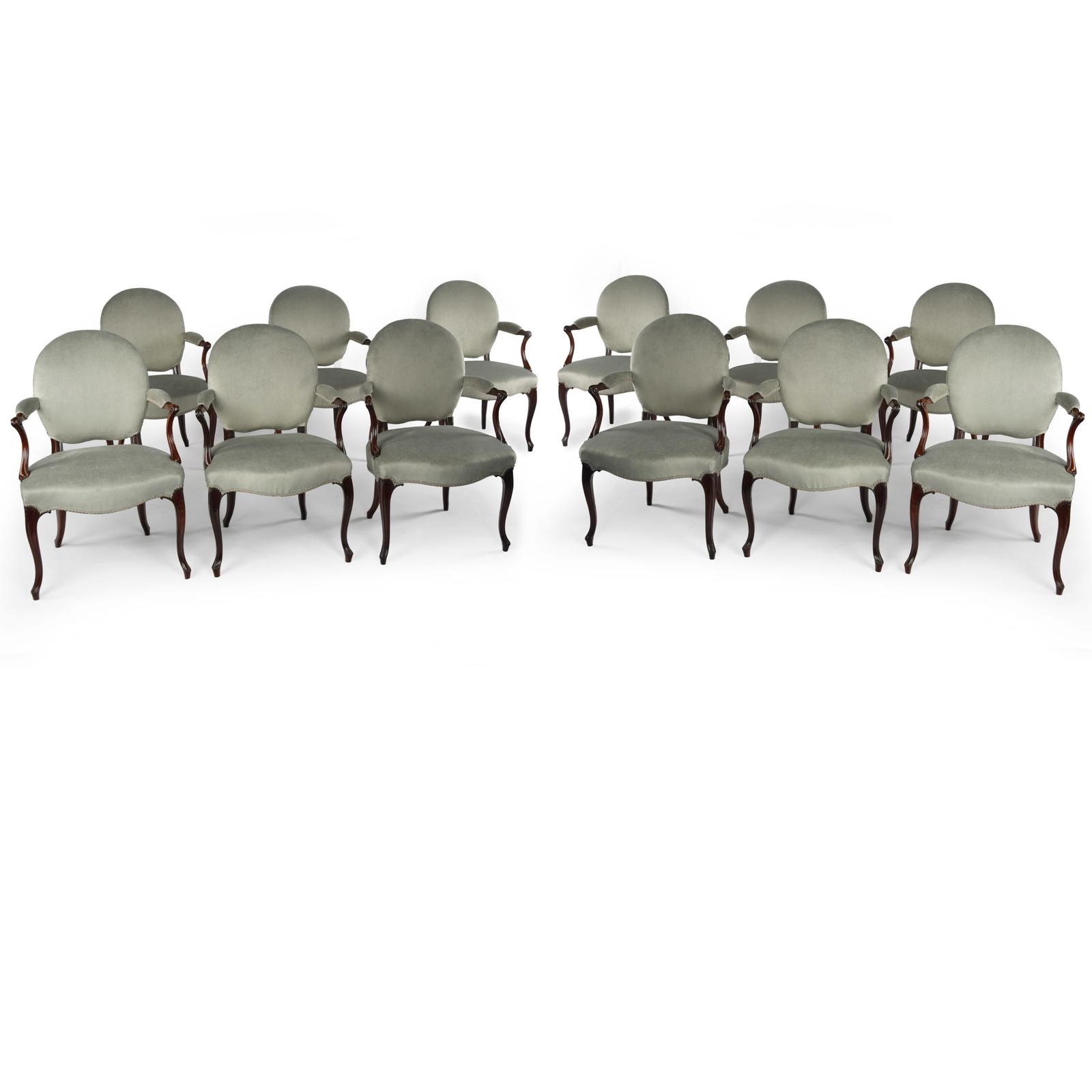 Rare Set of Twelve George III Mahogany Open Armchairs in French Hepplewhite Taste (1 of 17)