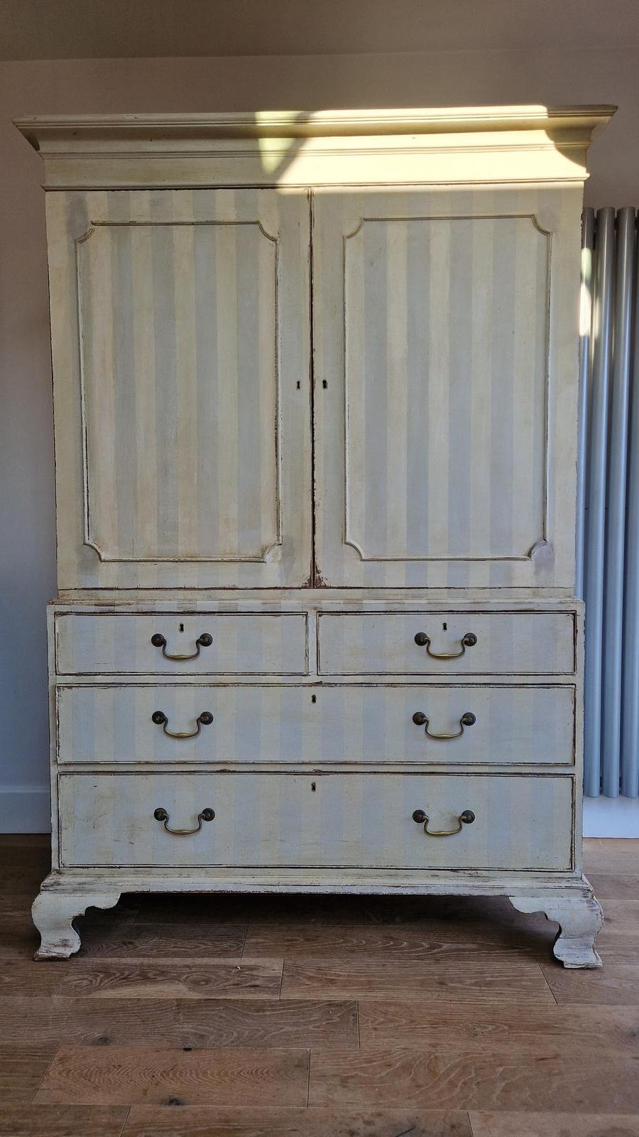 Stripe Painted Georgian Linen Press Wardrobe (1 of 7) Stripe Painted Georgian Linen Press Wardrobe (1 of 7)